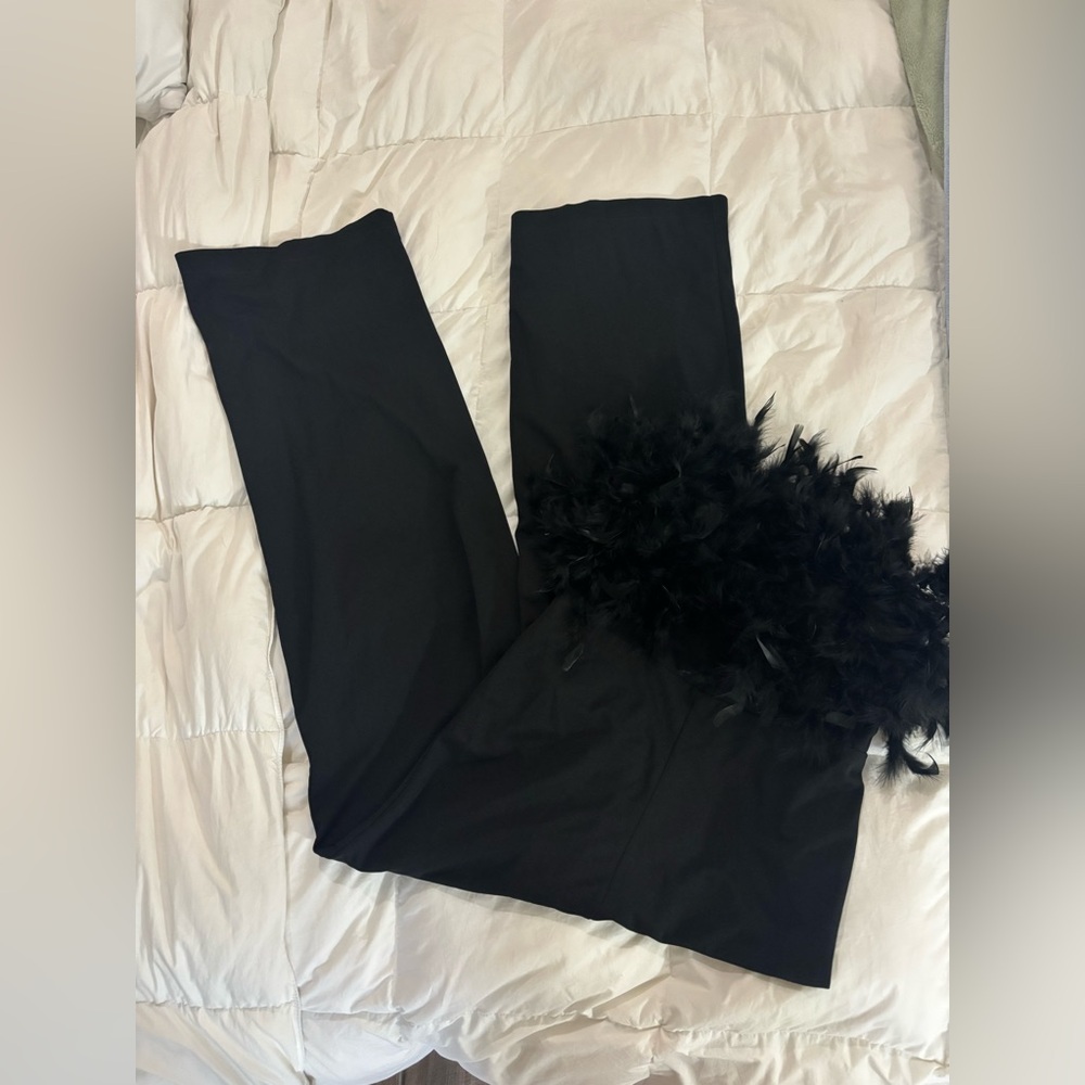 Maniju Black Feather Trim jumpsuit